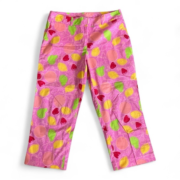Lilly Pulitzer Pink Capri Ankle Pants Fruit size 10 strawberries lemons‎ VTG HTF - Picture 1 of 3